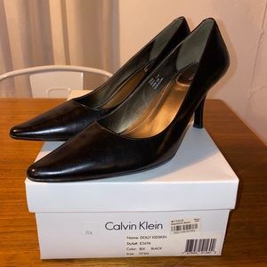 Calvin Klein Dolly Kidskin Black Leather Heels 7.5